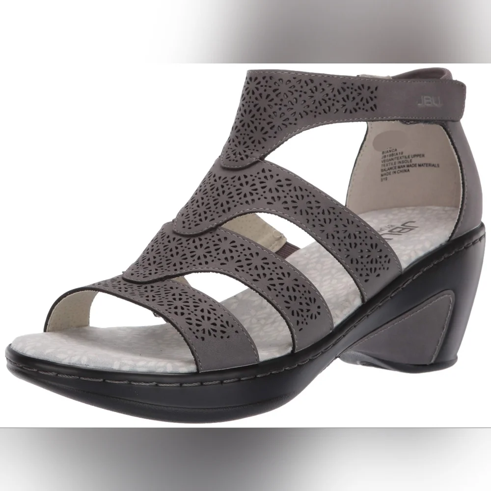 JBU By Jambu Bianca Grey Faux Leather Open Toe Wedge Heel Gladiator Sandals 8‎ - Picture 9 of 9